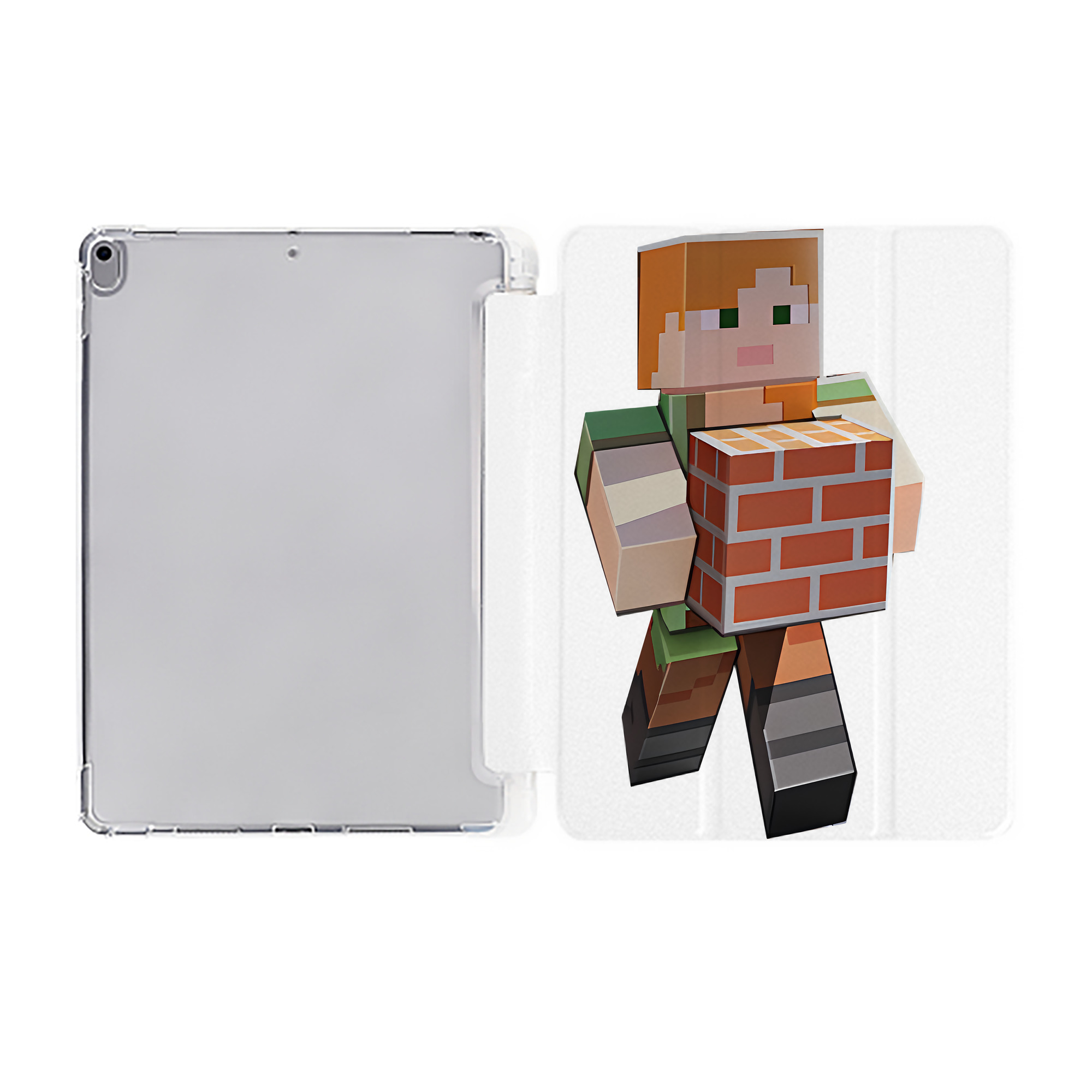 （画像用） マインクラフト ブロックの世界 Minecraft MC Block world IPad ケース ペン収納付き 三つ折りスタンド PUレザー×シリコン 対応機種9.5/10.5/10.9インチ